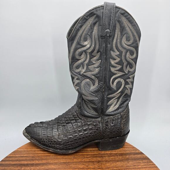 J Chisholm Boots Men\'s 9 EE Wide Black Exotic Leather Western Cowboy USA Pull On main image 9